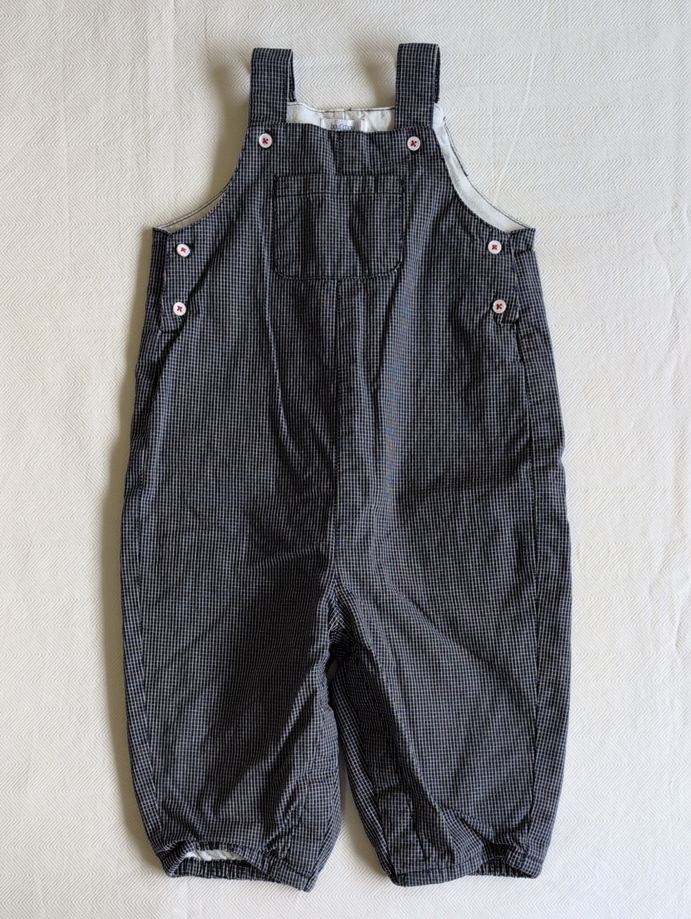 BOUT’CHOU France | Lined Micro Check Overalls Jumpsuit Romper Unisex | 12M / 74c